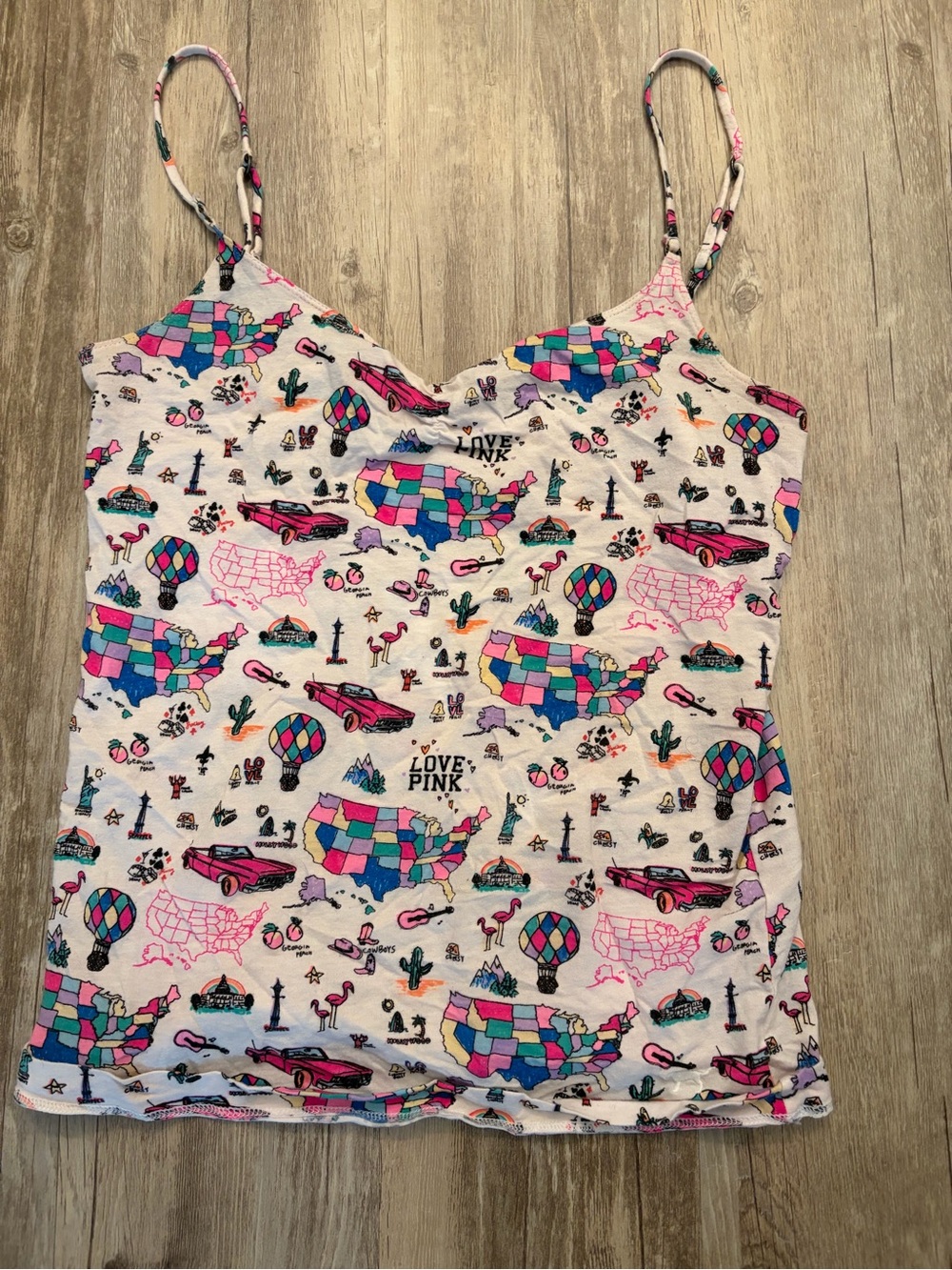 PINK Victoria's Secret White Cami with Colorful USA Print